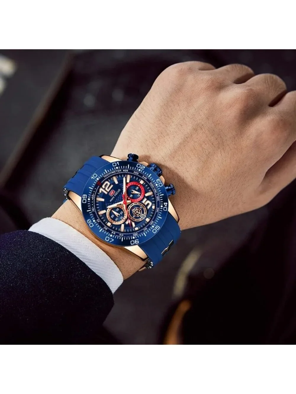 Men's All Blue Analog Quartz Waterproof Chronograph Classic Stylish Casual Watch